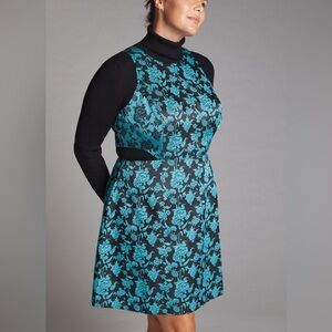 Hutch dress Floral jacquard Cutout Black Teal women’s size 14
